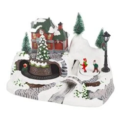 The Christmas Workshop Multi-Coloured 82800 Animated Train & Ice Skating Ornament | Light Up Room Decoration | 10 X LED Lights | 24cm X 16cm X 17cm -National Tree Company Sale Shop 41VPPm2ZTdL