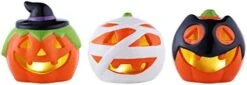 Mr. Christmas Illuminated Pumpkin Halloween Decorations - 4" X 4.75" X 4.25" | Ceramic - Multicolor | Pack Of 3 -National Tree Company Sale Shop 41VfTqKe8JL. AC