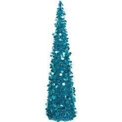 N&T NIETING Christmas Tree,5ft Collapsible Pop Up Christmas Tree Blue Tinsel Coastal Christmas Tree For Holiday Xmas Decorations,Home Display, Office Decor