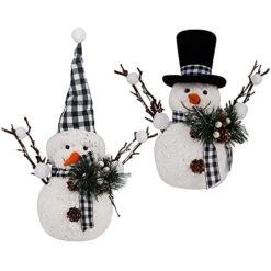 Winemana Christmas Table Decorations, Set Of 2 Snowman With Pine Cone Twigs, Winter Tabletop Decor For Indoor Home Kitchen Fireplace Office Room Xmas Gifts Holiday Party