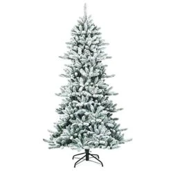 Goplus 7ft Snow Flocked Artificial Christmas Tree, Premium Hinged Fir Tree With Pine Cones, Perfect Xmas Decoration For Indoor And Outdoor