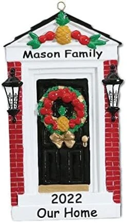 Personalized New Home Our First Home Christmas Holiday Door Wreath With Holly Bush Detail And Lanterns Christmas Ornament With Custom Names Address And Date (Optional) -National Tree Company Sale Shop 41awuPx4XOL. AC