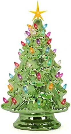 Ceramic Christmas Tree - Tabletop Christmas Tree With Lights - (11.5" Medium Silver Christmas Tree / Multicolored Lights) - Lighted Vintage Ceramic Tree -National Tree Company Sale Shop 41cJfuqm2mL. AC