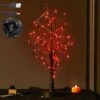 Hairui Halloween Lit Tree With Orange Lights 80 LED 18 Inches Battery Operated And USB Plug In, Lighted Black Glittered Spooky Tabletop Tree For Halloween Party Home Indoor Decoration