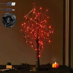 Hairui Halloween Lit Tree With Orange Lights 80 LED 18 Inches Battery Operated And USB Plug In, Lighted Black Glittered Spooky Tabletop Tree For Halloween Party Home Indoor Decoration -National Tree Company Sale Shop 41chHtNZiIL. AC