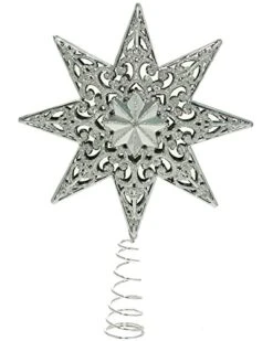WeRChristmas Shatterproof Deluxe Christmas Tree Top Star With Glitter, 21 Cm, 1-Piece - Silver