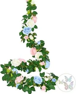 Yastouay 2Pcs 13.5Ft Pink Flower Garland With 2Pcs Lights, Butterfly Artificial Rose Garland Fake Rose Vines Flower Vines For Backdrop Wedding Table Centerpiece Decoration Baby Shower Room Decor -National Tree Company Sale Shop 41fgiGzgD8L. AC