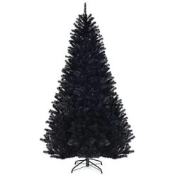 Goplus 7.5ft Unlit Black Christmas Tree, Artificial Halloween Tree With 1258 Branch Tips, Metal Stand, Xmas Full Tree For Indoor Holiday Carnival Party