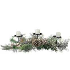 Northlight 24" Long Needle Pine And Berries Christmas Candle Holder