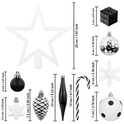 ITART 127ct Christmas Tree Ornaments Decorations Assortment Including Tree Topper Balls Snowflakes Stars Pine Cones Miniature Gift Boxes And Beads Garlands Finial (Black And White) 19 ITART 127ct Christmas Tree Ornaments Decorations Assortment Including Tree Topper Balls Snowflakes Stars Pine Cones Miniature Gift Boxes And Beads Garlands Finial (Black And White) -National Tree Company Sale Shop 41h2Woe3UpL