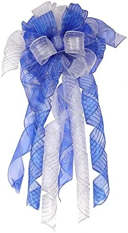 GENERIC Christmas Tree Topper Wreath Bow Long Tails 40x13 Inch Silver Bows Decorative Large Colorful Wired Edge Xmas Supplies Bows Wall Ornaments For Home Decor (Silver) 7 GENERIC Christmas Tree Topper Wreath Bow Long Tails 40x13 Inch Silver Bows Decorative Large Colorful Wired Edge Xmas Supplies Bows Wall Ornaments For Home Decor (Silver) - Image 5