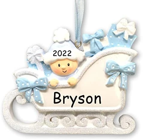 Personalized Baby's First Christmas Ornament Gift - Baby Boy In Christmas Sleigh - Custom Name And Date 4 Personalized Baby's First Christmas Ornament Gift - Baby Boy In Christmas Sleigh - Custom Name And Date - Image 2