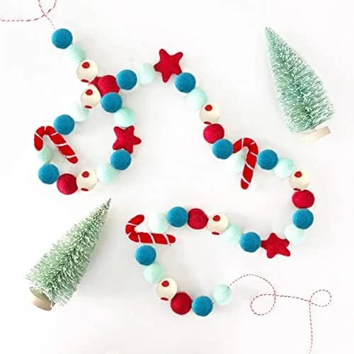 Christmas Felt Ball Garland, Pom Pom Garland, Stars And Candy Cane Garland, Hand-Made From Natural Wool, Cute Hanging Decor For Christmas Tree, Kids Bedroom, Living Room, Nursery - 9 Feet Long 8 Christmas Felt Ball Garland, Pom Pom Garland, Stars And Candy Cane Garland, Hand-Made From Natural Wool, Cute Hanging Decor For Christmas Tree, Kids Bedroom, Living Room, Nursery - 9 Feet Long - Image 6