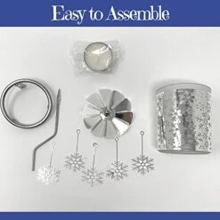 Snowflake Christmas Candle Spinner - Snowflake Charms Spin Above The Candle Holder - Holder Is Frosted Glass With Laser Cut Snowflakes In Metal Wrap