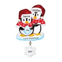 Personalized Baby Expecting Ornament 2022 - Pregnant Christmas Ornament 2022 - Penguins We're Expecting Christmas Ornament, Baby Bump Ornament, Baby Coming Ornament - Free Customization