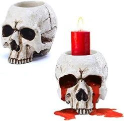 VICDUEKG 2 Pcs Skull Candle Holder Skeleton Candlestick Holders Spooky Tealight Cup Gothic Decor Resin Candlestick Crafts For Halloween Christmas Home Party Graveyard Outdoor Bar Decoration, White -National Tree Company Sale Shop 41lK8035TNL. AC