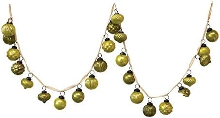 Creative Co-Op Distressed White & Grey Embossed Mercury Glass Ornament Fabric String Garland, Taupe And Cream 9 Creative Co-Op Distressed White & Grey Embossed Mercury Glass Ornament Fabric String Garland, Taupe And Cream - Image 7