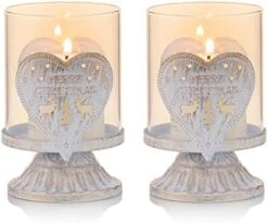 Sziqiqi Vintage Antique Pillar Candle Holders Set Of 2, Small Distressed Hurricane Candlestick Candle Holders Prefer Centerpieces For Christmas Table Mantle Fireplace Decoration -National Tree Company Sale Shop 41mInqYmcOL. AC