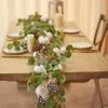 Party Joy 8.8FT Artificial Eucalyptus Garland With White Pumpkins For Fall Decor, Plaid Pumpkins Pinecones Berries Fall Decorations For Home, Wedding Thanksgiving Table Runner Farmhouse Decor