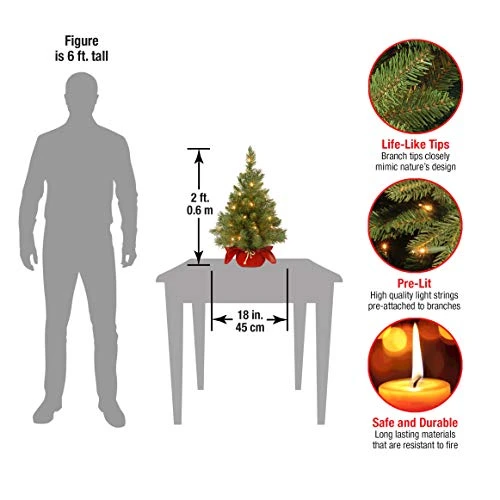 National Tree Company Pre-lit Artificial Mini Christmas Tree | Includes Small Lights And Cloth Bag Base | Majestic Fir - 2 Ft 4 National Tree Company Pre-lit Artificial Mini Christmas Tree | Includes Small Lights And Cloth Bag Base | Majestic Fir - 2 Ft - Image 2