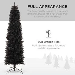 Best Choice Products 6ft Black Artificial Holiday Christmas Pencil Tree For Home, Office, Party Decoration W/ 608 Tips, Metal Hinges & Base -National Tree Company Sale Shop 41molZvLlML