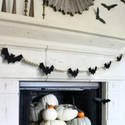 DAZONGE Halloween Decorations Indoor/Outdoor, Wood Halloween Felt Bats Bead Garland Banner For Halloween Decor, Farmhouse Halloween Decorations For Fireplace Mantle Walls -National Tree Company Sale Shop 41q1tXB6L. AC