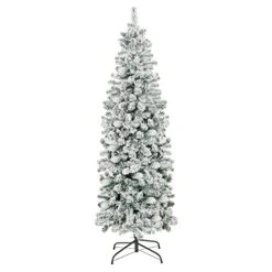 Best Choice Products 7.5ft Snow Flocked Artificial Pencil Christmas Tree Holiday Decoration W/Metal Stand