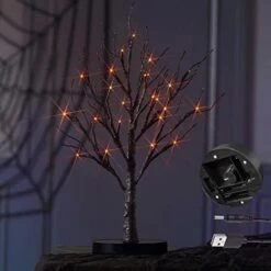 Hairui Halloween Lit Tree With Orange Lights 80 LED 18 Inches Battery Operated And USB Plug In, Lighted Black Glittered Spooky Tabletop Tree For Halloween Party Home Indoor Decoration -National Tree Company Sale Shop 41rFvQr303L. AC