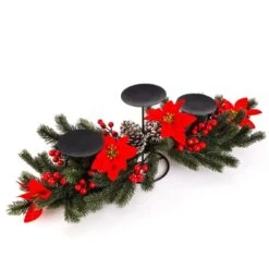 Azalon 26Inch Christmas Triple Candelabrum, Christmas Tabletop Poinsettia And Red Berry Table Centerpiece With 3 Candle Holders -National Tree Company Sale Shop 41rnWbctgSL