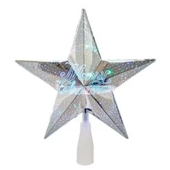 Kurt S. Adler Kurt Adler 18-Light 8-Inch RGB Flicker Merry Christmas Silver Star Treetop Tree Topper, Multi, AD2401