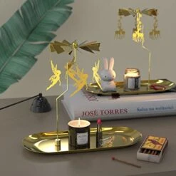 Christmas Spinning Candle Holder,Gold Metal Spinning Flying Deer Tea Lights Candle Holder,Romantic Designed Candlestick Ornament For Wedding Party Christmas Festival Home Decor Gift(Golden) -National Tree Company Sale Shop 41sWOc7P0sL