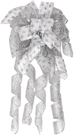 GENERIC Christmas Tree Topper Wreath Bow Long Tails 40x13 Inch Silver Bows Decorative Large Colorful Wired Edge Xmas Supplies Bows Wall Ornaments For Home Decor (Silver) 15 GENERIC Christmas Tree Topper Wreath Bow Long Tails 40x13 Inch Silver Bows Decorative Large Colorful Wired Edge Xmas Supplies Bows Wall Ornaments For Home Decor (Silver) -National Tree Company Sale Shop 41t7k8GSgvL. AC