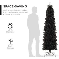 Best Choice Products 6ft Black Artificial Holiday Christmas Pencil Tree For Home, Office, Party Decoration W/ 608 Tips, Metal Hinges & Base -National Tree Company Sale Shop 41ussKm5wNS