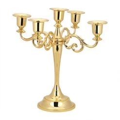 5 Arm Candle Holder, Metal Candelabra Candlestick Stand Home Decoration Centerpiece For Wedding Dinning Table Party Banquet Christmas - Gold