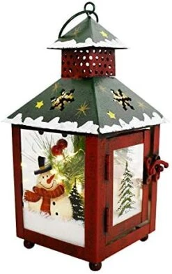 Decorative Christmas Lantern Hanging LED Lantern Decor, Rustic Metal Holiday Lantern Table Top Lantern Battery Operated Indoor Outdoor Hanging Lantern Table Centerpiece (10X4.6X4.6in, Red) -National Tree Company Sale Shop 41yT9LyWLKL. AC