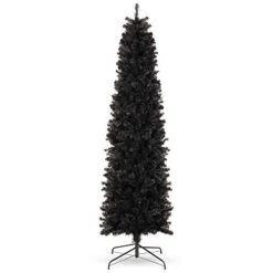 Best Choice Products 6ft Black Artificial Holiday Christmas Pencil Tree For Home, Office, Party Decoration W/ 608 Tips, Metal Hinges & Base
