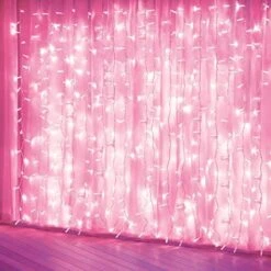Amadecohome Curtain Lights, Pink 8 Modes LED String Lights For Garden, Teen Girls' Room, Party, Window, Wall And Valentines Day Decor -National Tree Company Sale Shop 51 OMovIJuL. AC