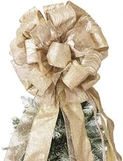 Flash World Christmas Tree Topper,27x12 Inches Large Toppers Bow With Streamer Wired Edge For Christmas Decoration (Gold) -National Tree Company Sale Shop 5101qie92eL. AC