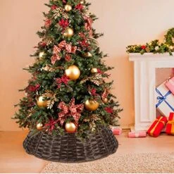 Christmas Tree Collar, 23'' D Handmade Artificial Rattan Wicker Christmas Stand Tree Collar Basket Base Cover For Holiday Decoration-Round Brown -National Tree Company Sale Shop 5107A32QNvL