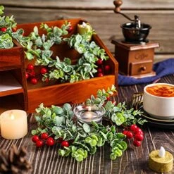 Christmas Candle Garland Simulation Colored Berry Candle Garland Xmas Wreath Candle Holder Mini Candle Ring For Wedding Party Living Room Dining Table Closet Decoration (Red Berry Style, 4 Pieces) -National Tree Company Sale Shop 510Ns9zXpEL