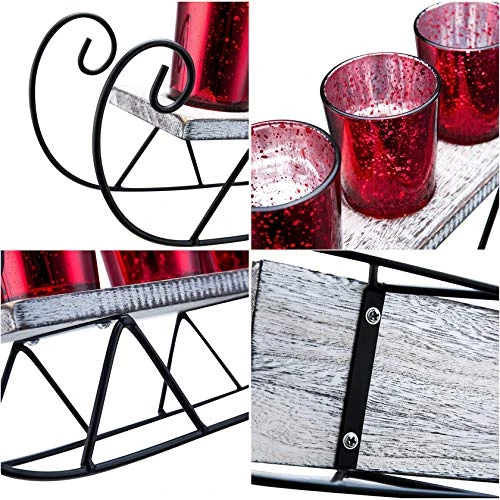 Diamond Star Christmas Candle Holders Mercury Glass Tealight Candle Holder Decorative Sled Votive Candlestick For Home (Red) 6 Diamond Star Christmas Candle Holders Mercury Glass Tealight Candle Holder Decorative Sled Votive Candlestick For Home (Red) - Image 4