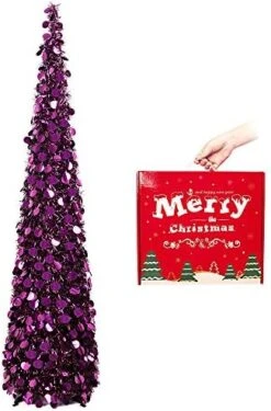 MACTING 5ft Pop Up Christmas Tinsel Tree With Stand Easy-Assembly Tinsel Coastal Glittery Plump Foil Sequin Christmas Tree For Holiday Xmas Decorations (Purple) -National Tree Company Sale Shop 510hQi9iWIL. AC