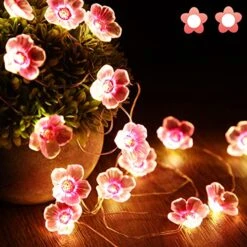 Cherry Blossom Flower String Lights For Girl Bedroom, Pink Fairy Lights 13 Feet 40 LEDs USB And Battery Operated Decorative String Lights Indoor Outdoor (1 Pack)