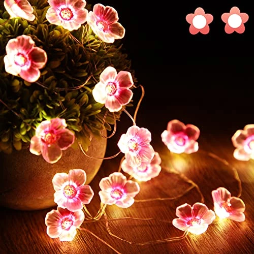 Cherry Blossom Flower String Lights For Girl Bedroom, Pink Fairy Lights 13 Feet 40 LEDs USB And Battery Operated Decorative String Lights Indoor Outdoor (1 Pack) 3 Cherry Blossom Flower String Lights For Girl Bedroom, Pink Fairy Lights 13 Feet 40 LEDs USB And Battery Operated Decorative String Lights Indoor Outdoor (1 Pack)