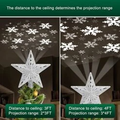 Kesfitt Christmas Tree Topper Lighted With 6 Projection Modes,Christmas Star Tree Topper Built-in LED Rotating Lights,Sliver 3D Glitter Dynamic Projection For Xmas Party Holiday Decorations -National Tree Company Sale Shop 511CKwfe0DL
