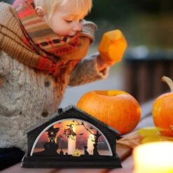 Halloween Night Light Night Light House Witch Decoration Desktop Decoration Light Christmas Hanging Decorations Large (A, One Size) -National Tree Company Sale Shop 511JVvdZuBL