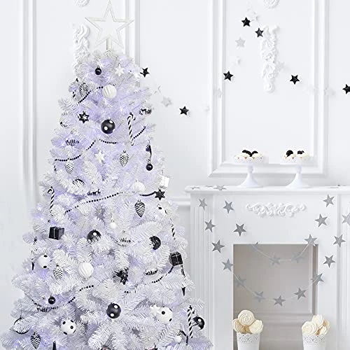 ITART 127ct Christmas Tree Ornaments Decorations Assortment Including Tree Topper Balls Snowflakes Stars Pine Cones Miniature Gift Boxes And Beads Garlands Finial (Black And White) 5 ITART 127ct Christmas Tree Ornaments Decorations Assortment Including Tree Topper Balls Snowflakes Stars Pine Cones Miniature Gift Boxes And Beads Garlands Finial (Black And White) - Image 3