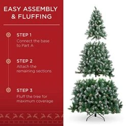 Best Choice Products 7.5ft Pre-Decorated Holiday Christmas Tree For Home, Office, Party Decoration W/ 1,346 PVC Branch Tips, Partially Flocked Design, Pine Cones, Metal Hinges & Base - Green/White 12 Best Choice Products 7.5ft Pre-Decorated Holiday Christmas Tree For Home, Office, Party Decoration W/ 1,346 PVC Branch Tips, Partially Flocked Design, Pine Cones, Metal Hinges & Base - Green/White -National Tree Company Sale Shop 511Xk7GemwL