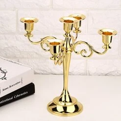 5 Arm Candle Holder, Metal Candelabra Candlestick Stand Home Decoration Centerpiece For Wedding Dinning Table Party Banquet Christmas - Gold -National Tree Company Sale Shop 511Z2GWePUL