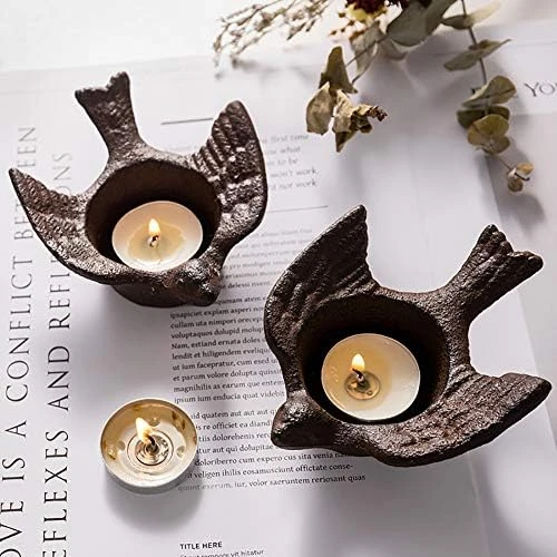 ChezMax Cast Iron Long Feet Birds Christmas Candleholders Black Vintage Tea Light Candle Holders Metal Tabletop Home Decoration 11 ChezMax Cast Iron Long Feet Birds Christmas Candleholders Black Vintage Tea Light Candle Holders Metal Tabletop Home Decoration - Image 9